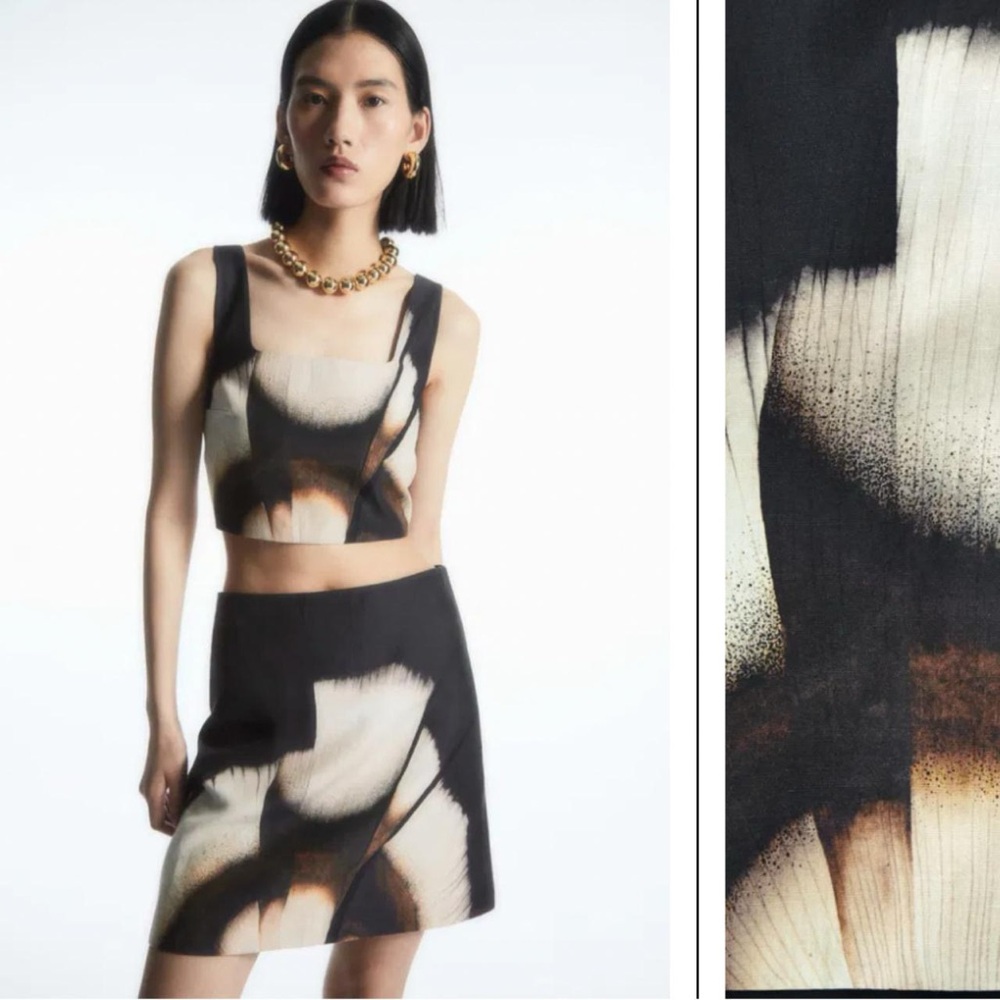 Abstract Black and Cream Printed A-Line Mini Skirt